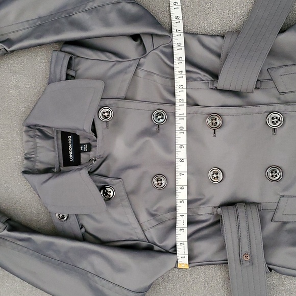 🆕️LONDON FOG Metallic Gray Water Resistant Double Breasted Trench Coat SIZE: PS - Picture 12 of 16